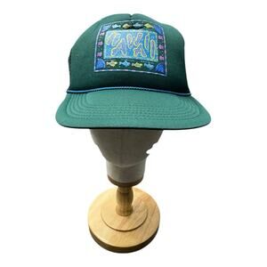 Vintage Hawaiian Headgear Green Hawaiian Fish Neon Trim Trucker Snapback Cap